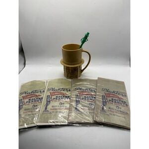 (4) Vintage Planters Mr Peanut Wax Bags Lot 1930s-50s (NOS) + Cup & Stirrer